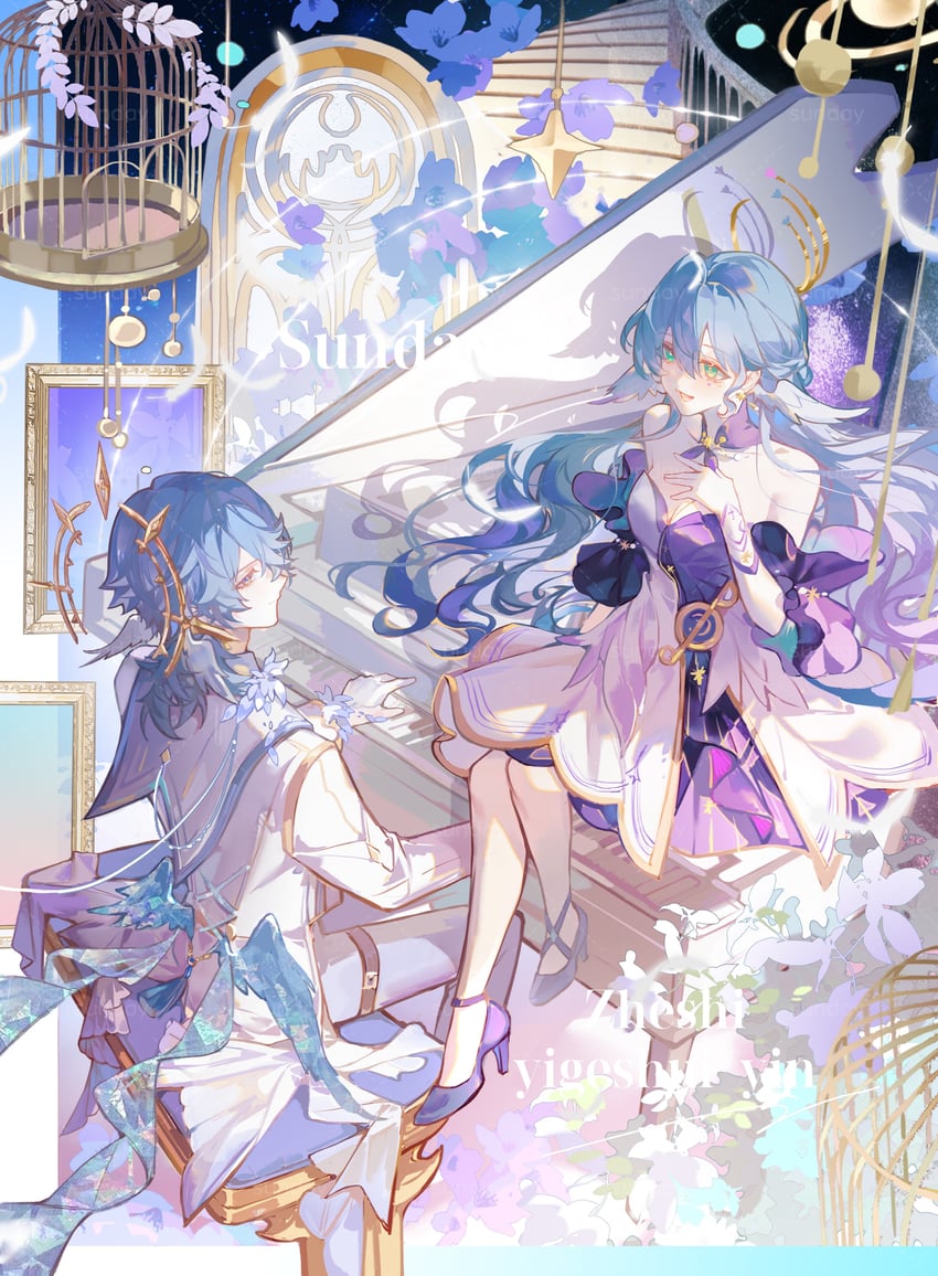 robin and sunday (honkai and 1 more) drawn by iron_hailai