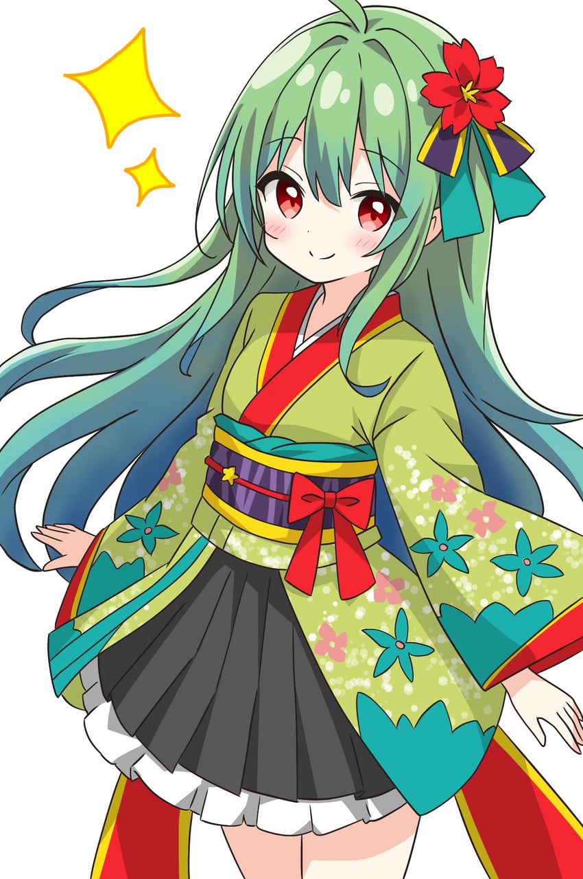 green-haired kimono girl (original) drawn by kotatsu-mazoku