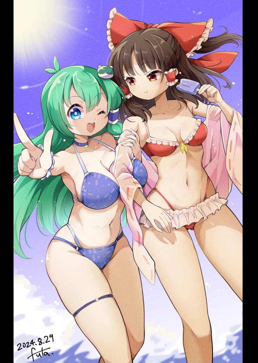 hakurei reimu and kochiya sanae (touhou) drawn by futa_(nabezoko)