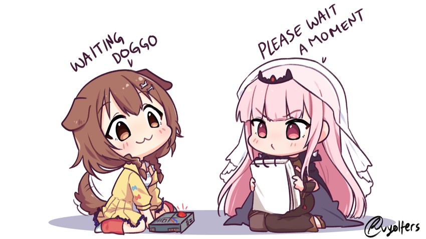 mori calliope and inugami korone (hololive and 2 more) drawn by vyolfers