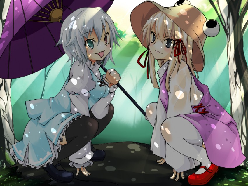 moriya suwako, tatara kogasa, and pyonta (touhou) drawn by kotomuke_fuurin