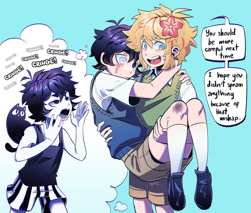 sunny, basil, omori, and mewo (omori) drawn by remi_(mozzaremi)