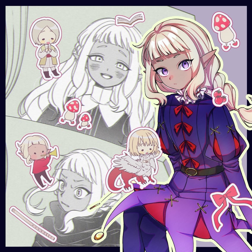 falin touden, thistle, walking mushroom, and yaad (dungeon meshi) drawn by candy00985