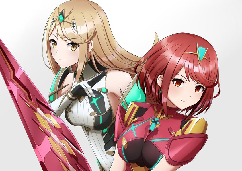 pyra and mythra (xenoblade chronicles and 1 more) drawn by yuurio-0417