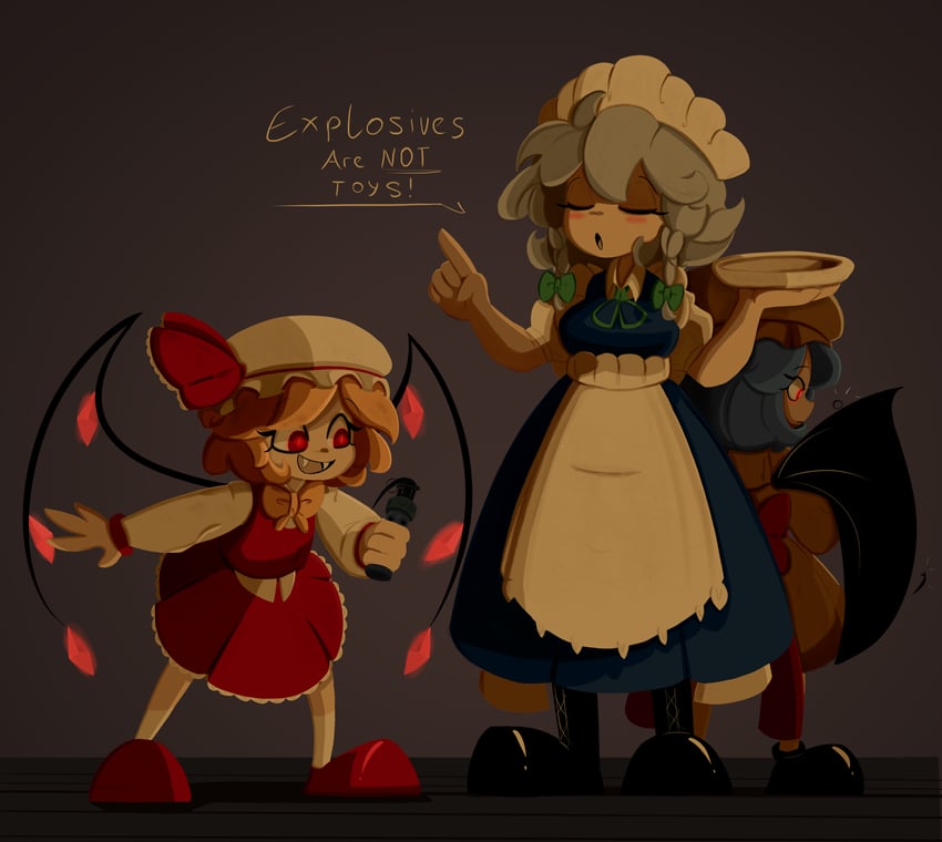 remilia scarlet, flandre scarlet, and izayoi sakuya (touhou) drawn by rossi01