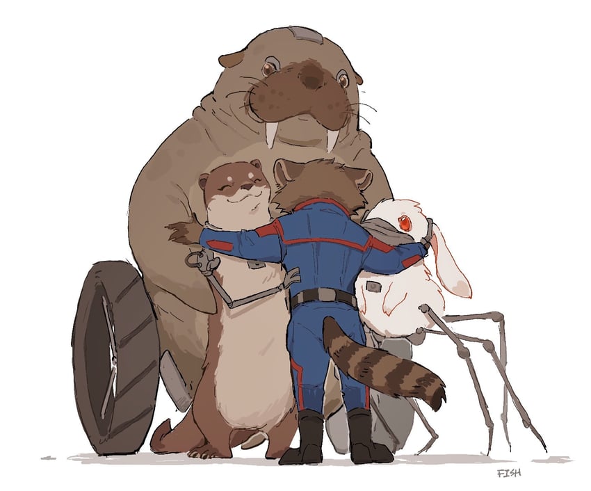 rocket raccoon, lylla, teefs, and floor (marvel and 3 more) drawn by fish7163
