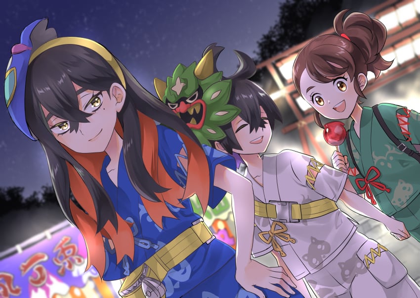 kieran, juliana, carmine, and ogerpon (pokemon and 1 more) drawn by morisawa_machi