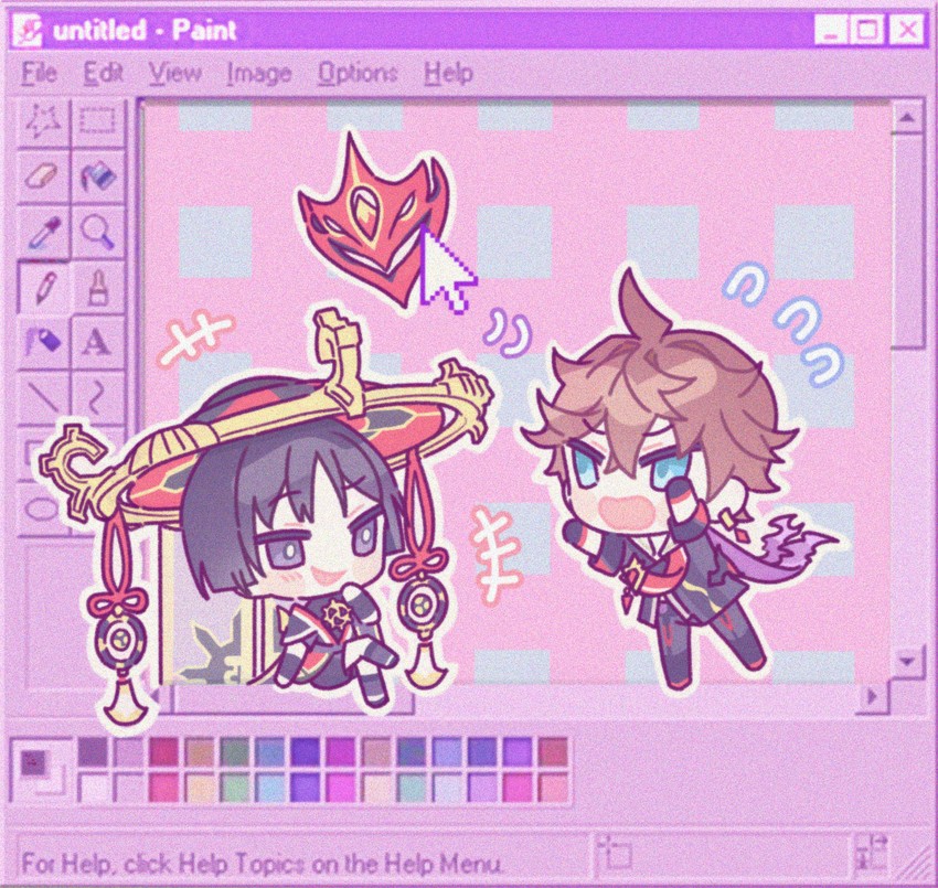 scaramouche and tartaglia (genshin impact and 3 more) drawn by honeymilk0252