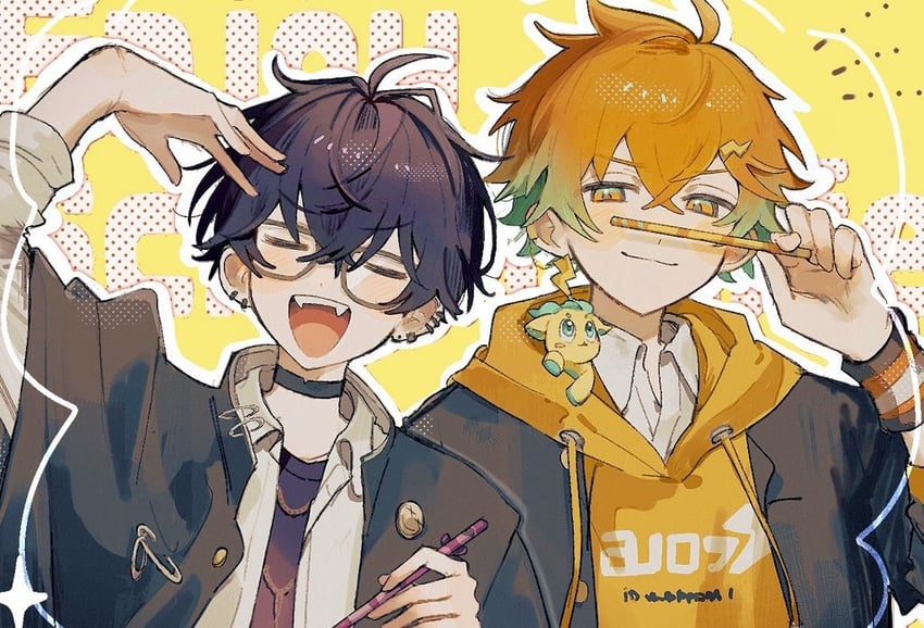usami rito, saiki ittetsu, and kirin-chan (nijisanji) drawn by vumakuike