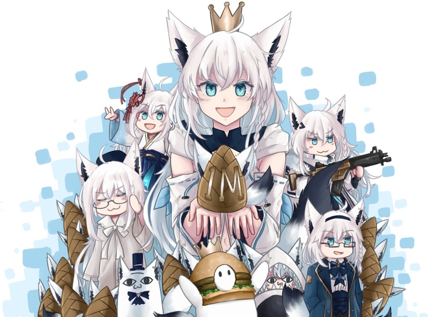 shirakami fubuki, miteiru, oruyanke, and fall guy (hololive and 1 more) drawn by orakuru_(oracle_art)