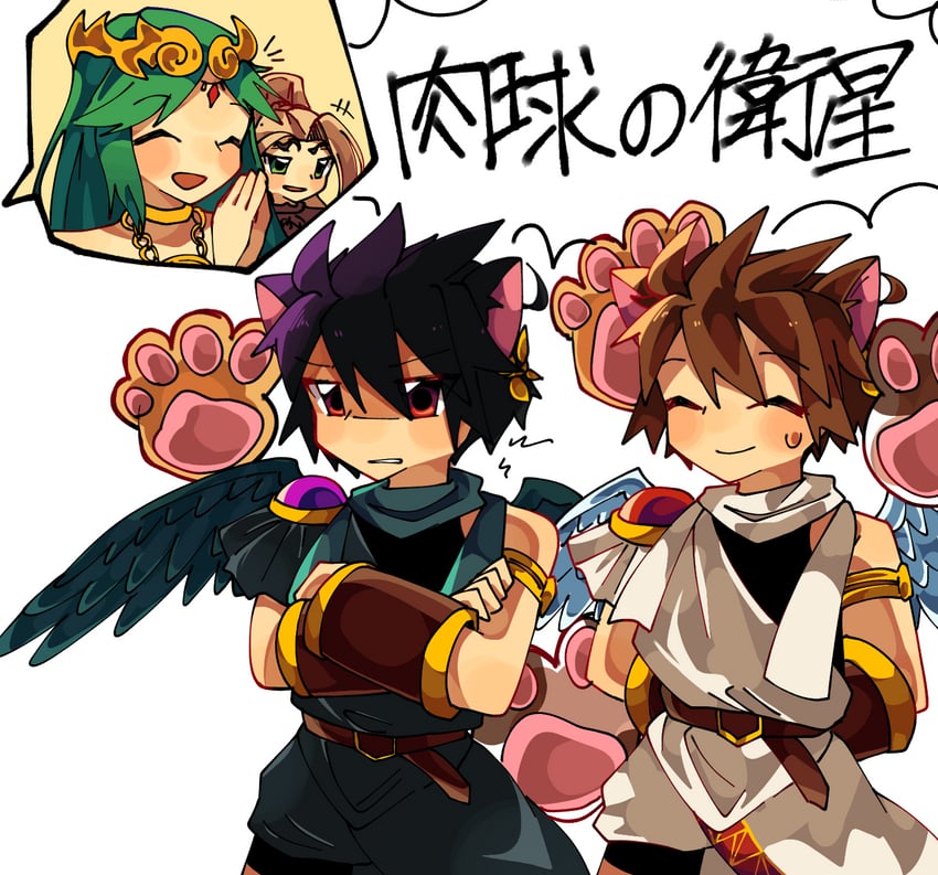 palutena, pit, dark pit, and viridi (kid icarus and 1 more) drawn by ritomasu_(crsk4373)