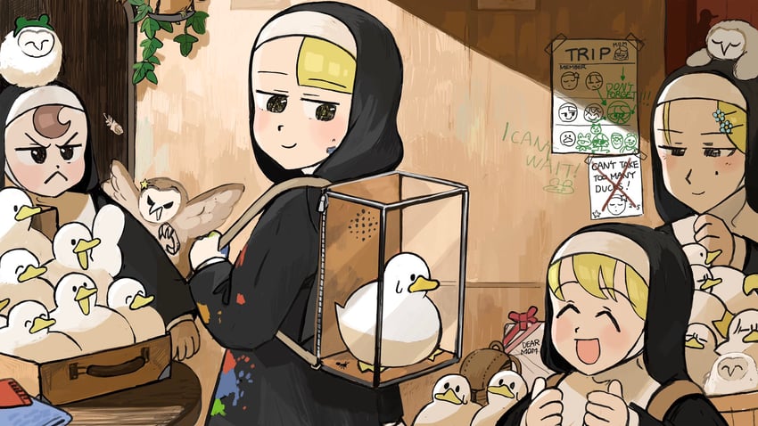 clumsy nun, froggy nun, spicy nun, and strict nun (little nuns) drawn by diva_(hyxpk)