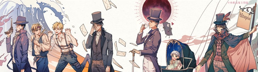 klein moretti, gehrman sparrow, merlin hermes, azik eggers, danitz, and 4 more (lord of the mysteries and 1 more) drawn by fengshidarennianfangerba864