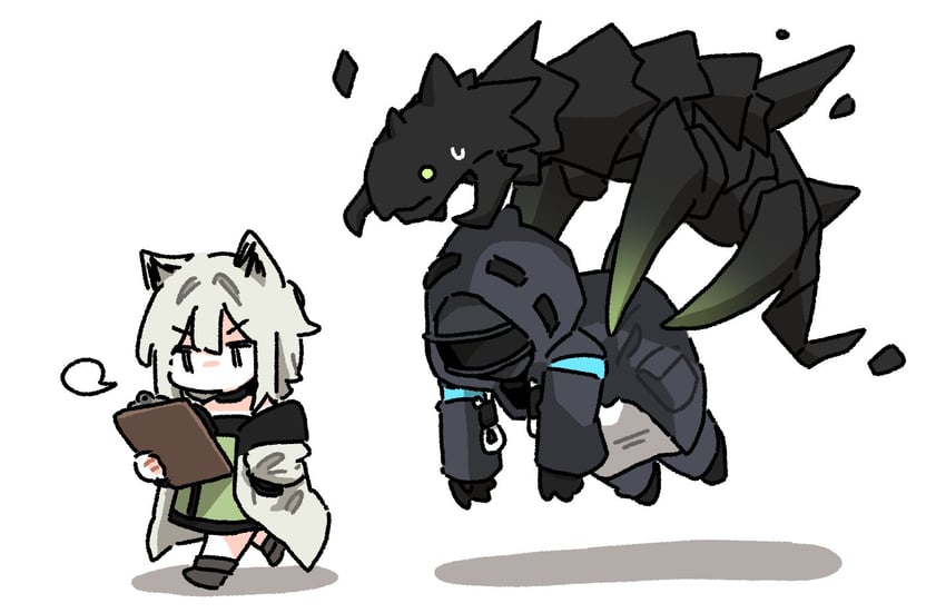 doctor, kal'tsit, and mon3tr (arknights) drawn by dorkdragoon