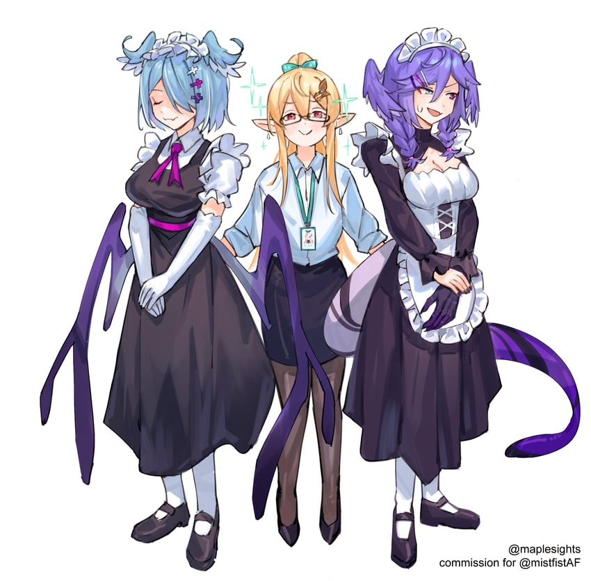 elira pendora, selen tatsuki, tohru, and pomu rainpuff (nijisanji and 2 more) drawn by maplesights