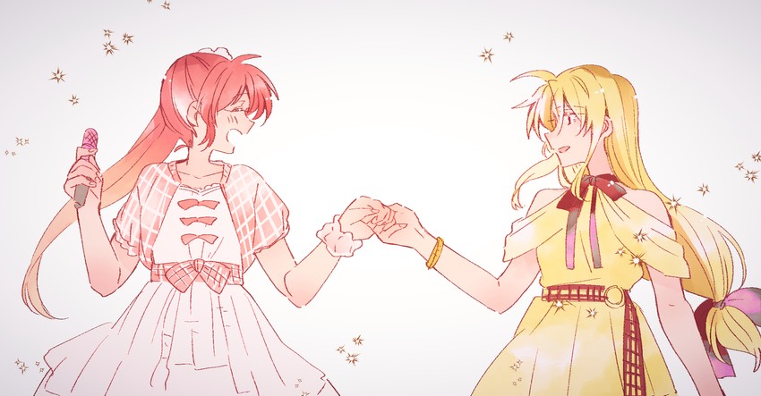 fate testarossa, takamachi nanoha, mizuki nana, and tamura yukari (lyrical nanoha and 1 more) drawn by sorato_(astllatte)