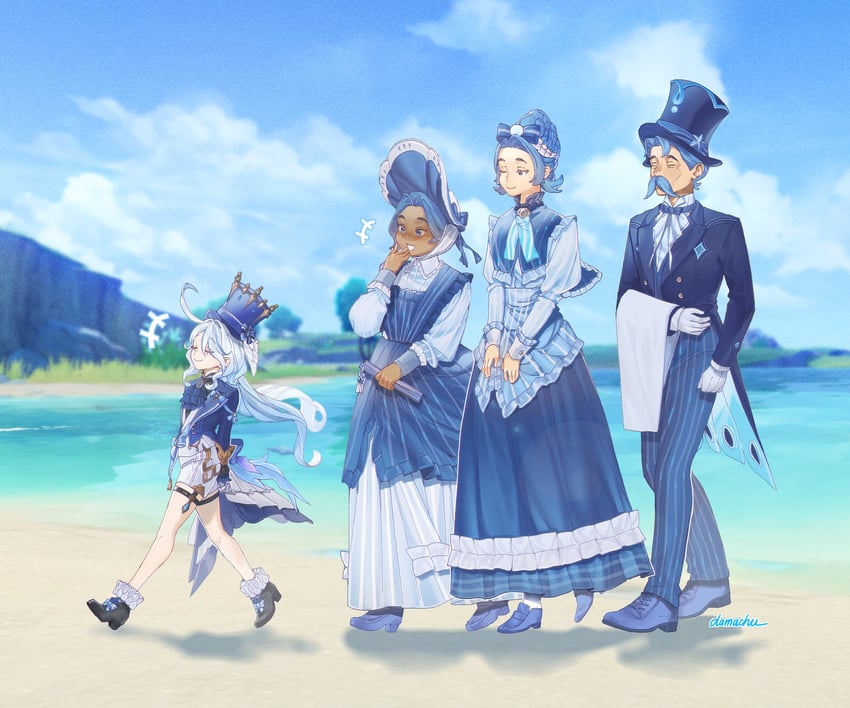 furina, surintendante chevalmarin, gentilhomme usher, and mademoiselle crabaletta (genshin impact) drawn by damachu00