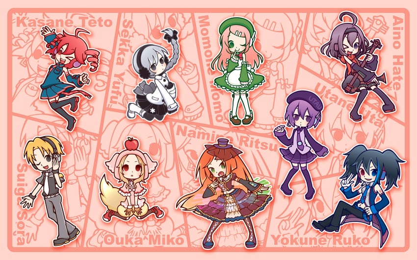 kasane teto, utane uta, momone momo, yokune ruko, namine ritsu, and 4 more (utau and 2 more) drawn by hakusai_mute