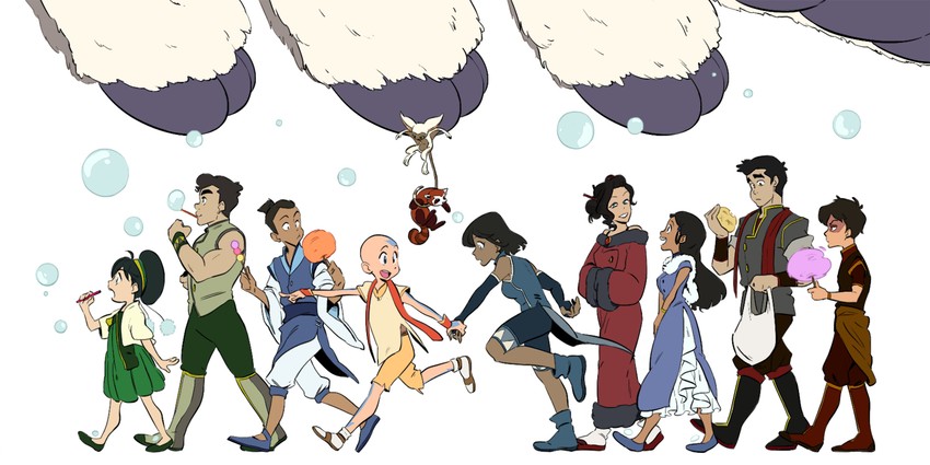 korra, asami sato, toph beifong, katara, aang, and 7 more (avatar legends and 2 more) drawn by li_cree