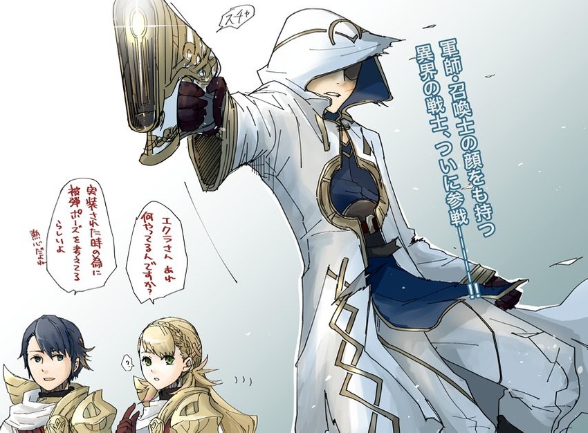 kiran, sharena, and alfonse (fire emblem and 1 more) drawn by robaco