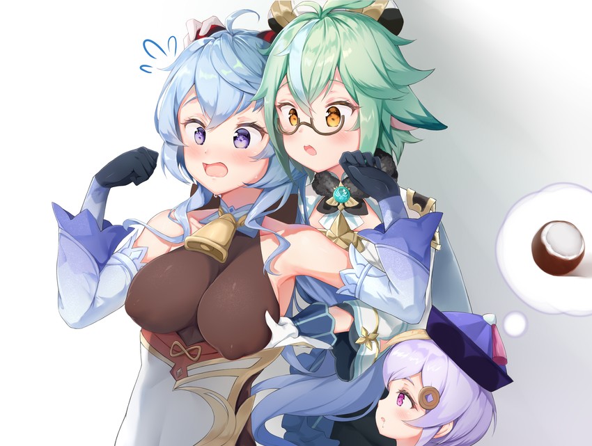 ganyu, qiqi, and sucrose (genshin impact) drawn by kanon_(sinto)