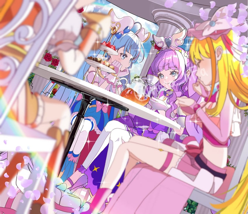 sora harewataru, cure sky, hijiri ageha, yuunagi tsubasa, ellee-chan, and 3 more (precure and 1 more) drawn by natadekoko_(nata_hfa)