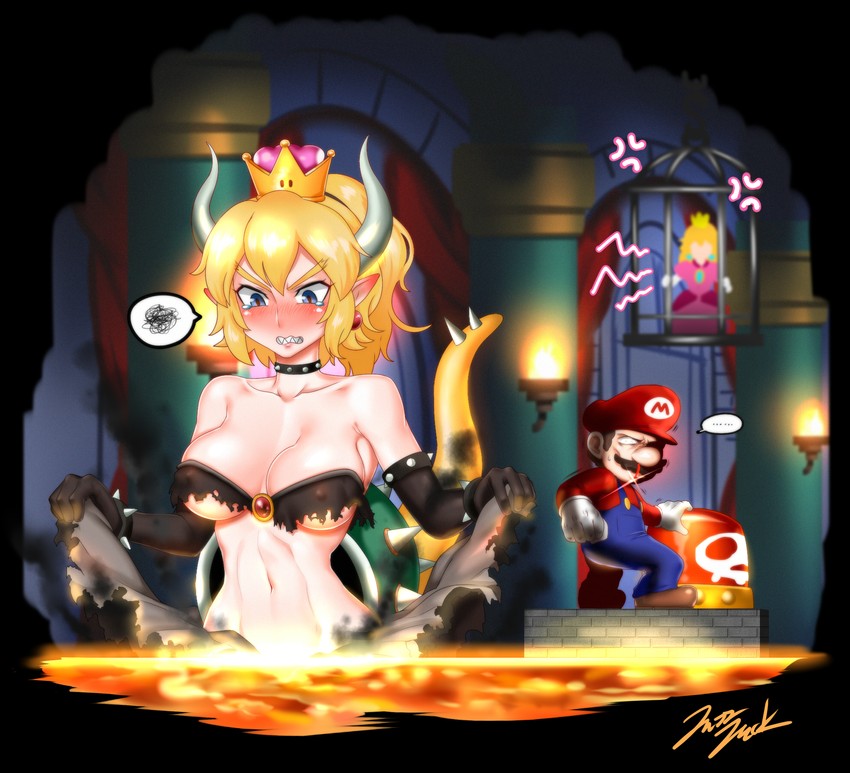 princess peach, mario, and bowsette (mario and 1 more) drawn by jazz_jack