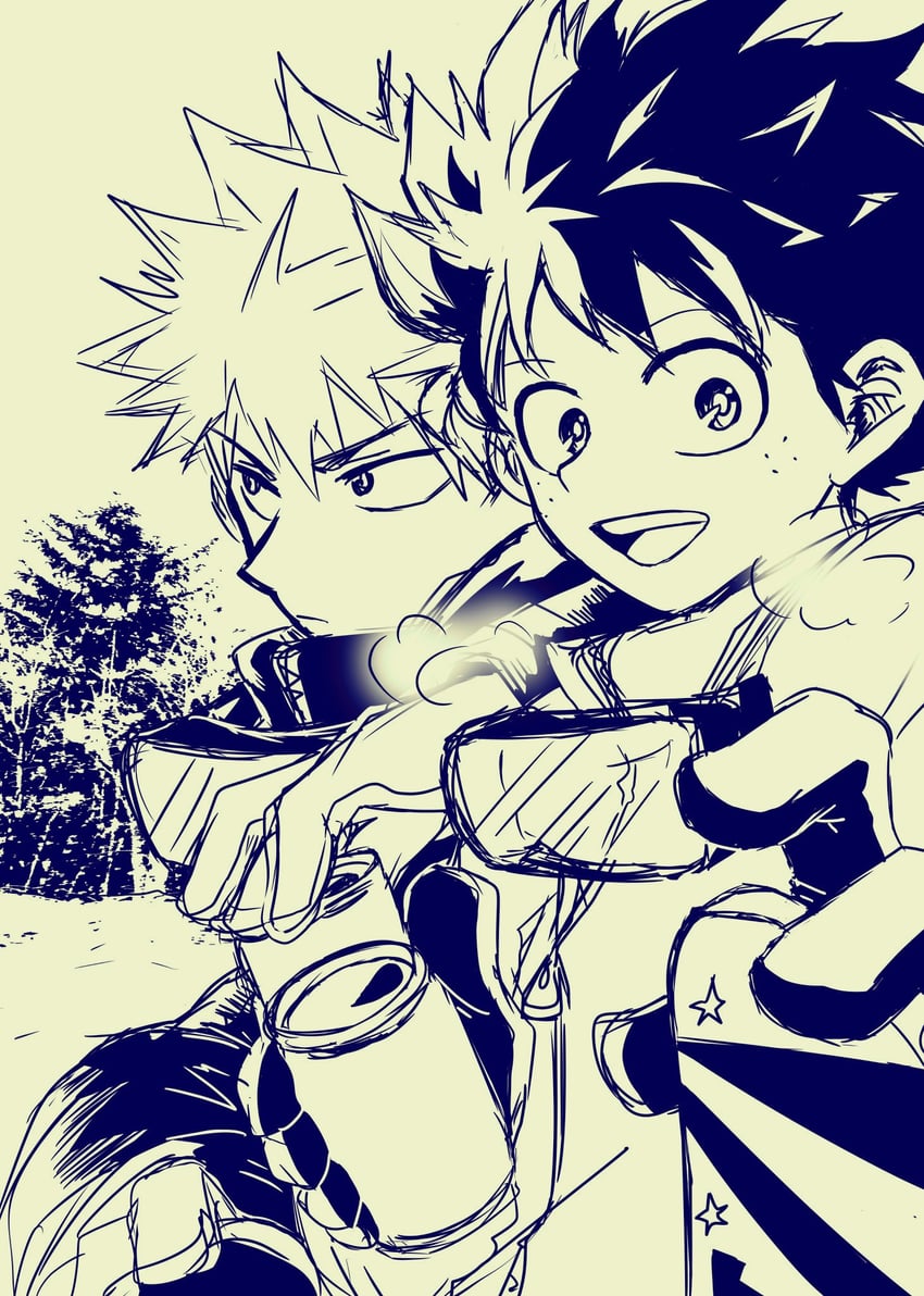 midoriya izuku and bakugou katsuki (boku no hero academia) drawn by no_control