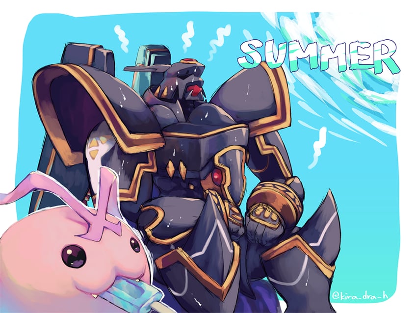 alphamon, tokomon, and tokomon x-antibody (digimon) drawn by kira_(kira_dra)