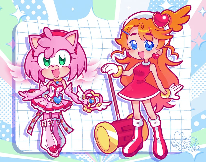 amy rose and marikyuunn (indie virtual youtuber and 1 more) drawn by marikyuunn