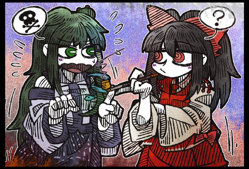 hakurei reimu and kochiya sanae (touhou) drawn by suenari_(peace)