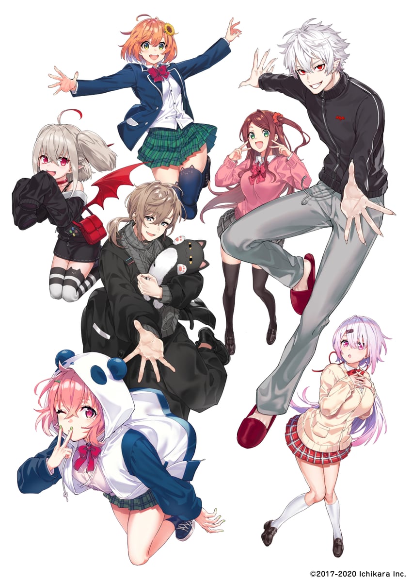 makaino ririmu, shiina yuika, sasaki saku, honma himawari, kuzuha, and 3 more (nijisanji) drawn by arisaka_ako