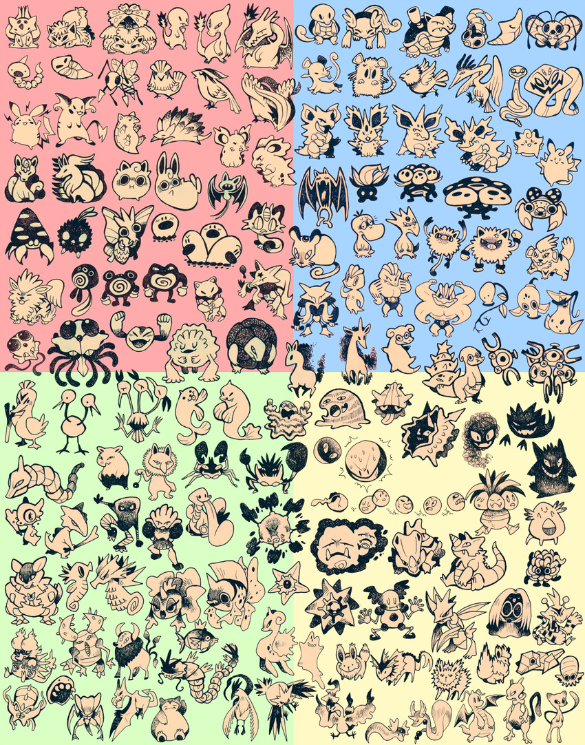 pikachu, eevee, blue oak, charizard, gengar, and 146 more (pokemon) drawn by glitchedpuppet