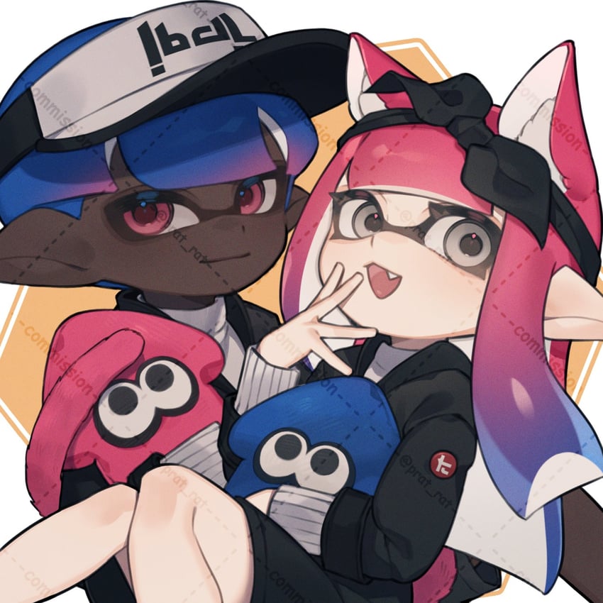 inkling player character, inkling girl, and inkling boy (splatoon) drawn by prat_rat