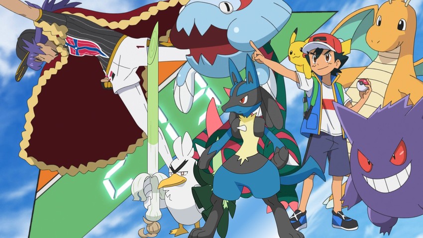 pikachu, ash ketchum, leon, lucario, gengar, and 3 more (pokemon and 1 more)