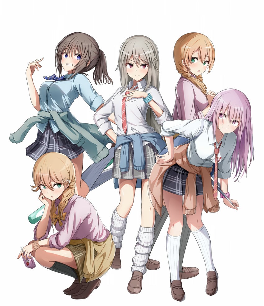 hirasaka yotsuyu, kotomura akane, jinguuji mari, kurogane yuuto, and kotomura amane (alice gear aegis) drawn by tooto_(ryuto333)