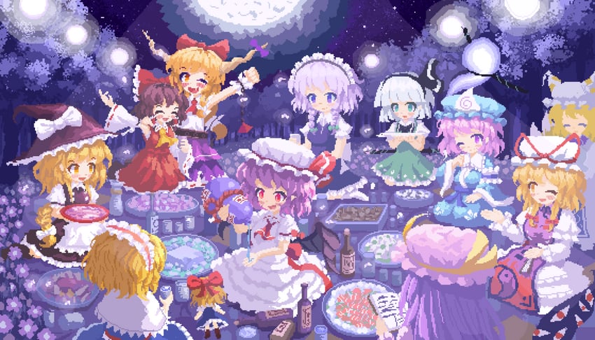 hakurei reimu, kirisame marisa, remilia scarlet, izayoi sakuya, konpaku youmu, and 7 more (touhou and 1 more) drawn by 02charaice20