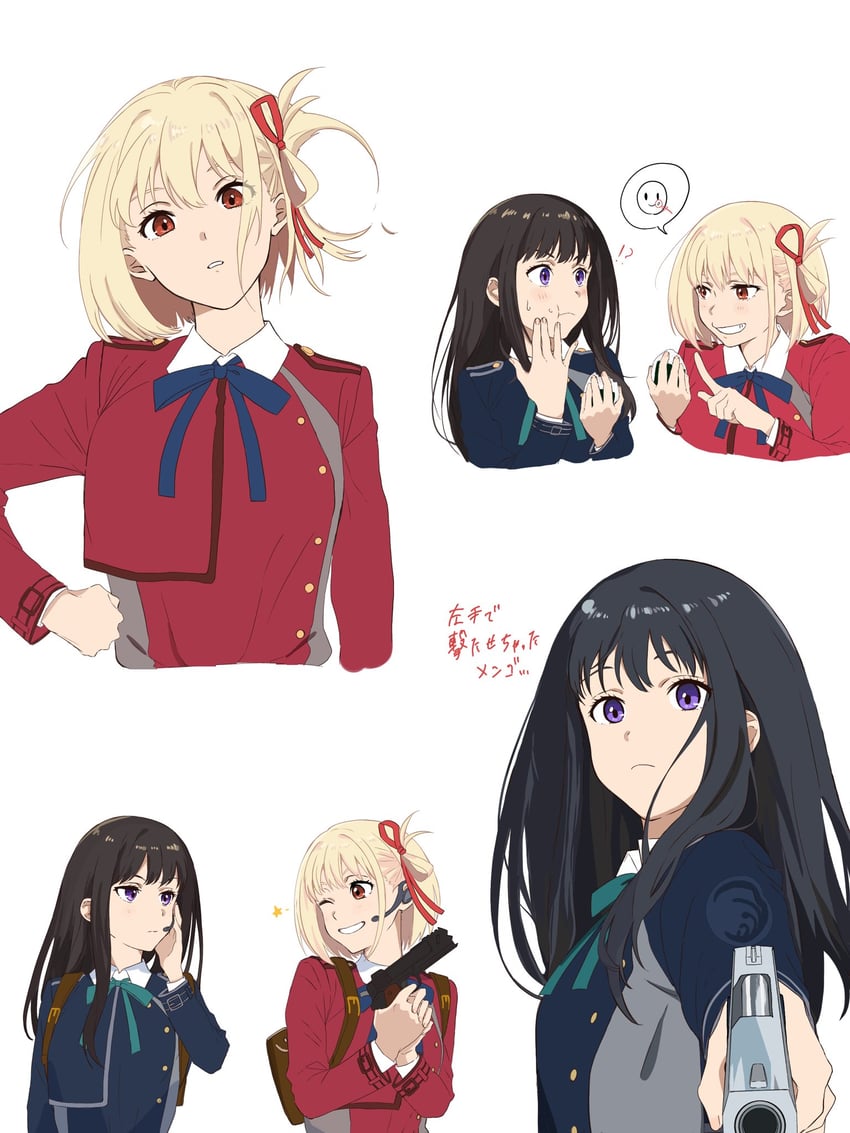 nishikigi chisato and inoue takina (lycoris recoil) drawn by yomo_(moo_777_moo)