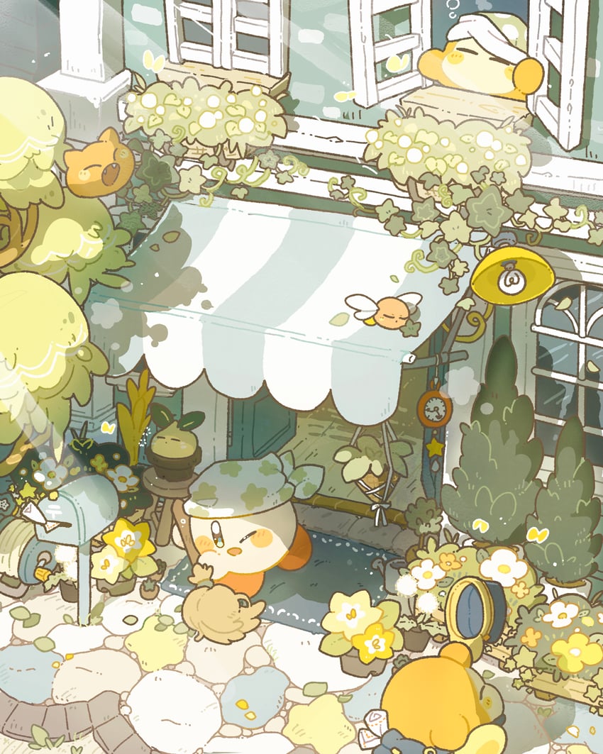 kirby, waddle dee, scarfy, bronto burt, cleaning kirby, and 1 more (kirby) drawn by harukui