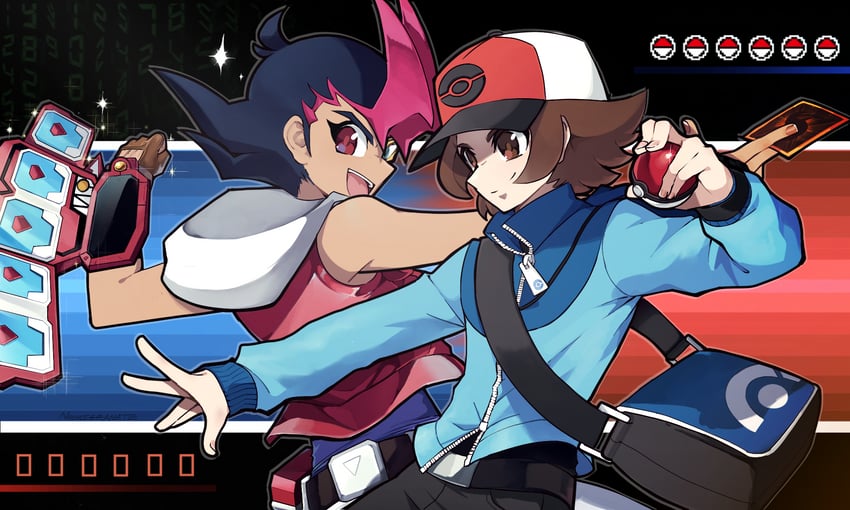 hilbert and tsukumo yuma (pokemon and 3 more) drawn by nuumigranate