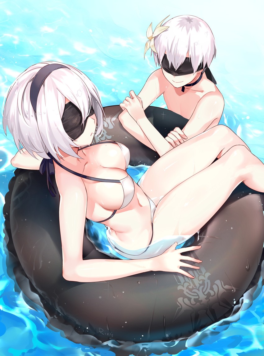 2b and 9s (nier and 1 more) drawn by aki663