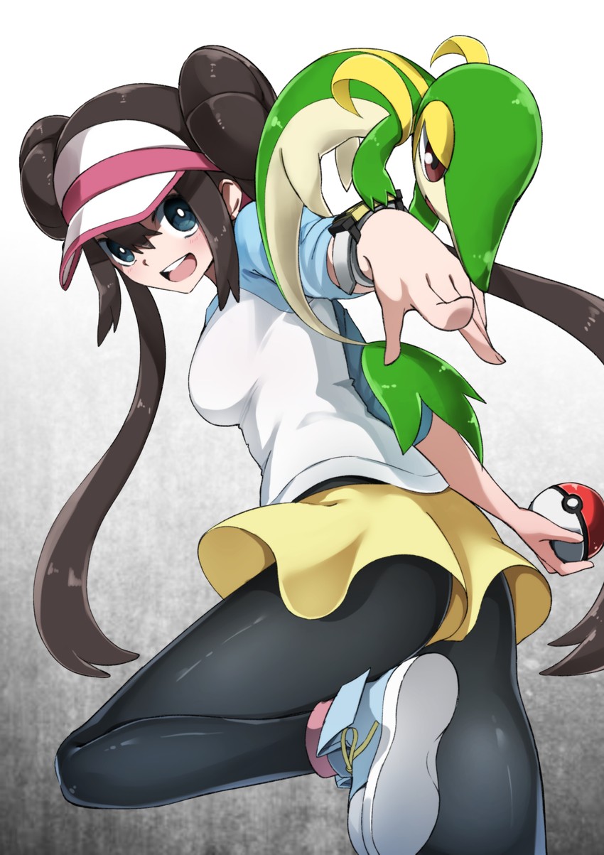 rosa and snivy (pokemon and 1 more) drawn by yuuki_(nijiiro_palette)