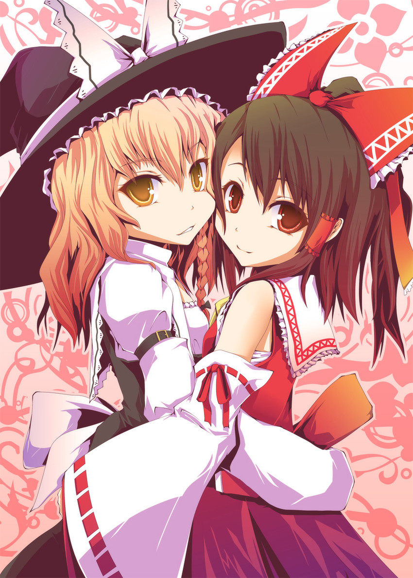 hakurei reimu and kirisame marisa (touhou) drawn by koumei_(harmonizer)