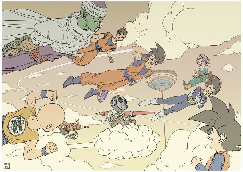 son goku, vegeta, son gohan, trunks, piccolo, and 5 more (dragon ball) drawn by hideyoshi_ruwwe