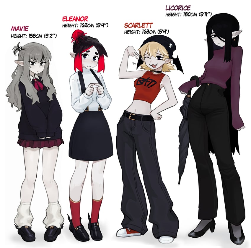 eleanor, mavie, licorice, and scarlett (original) drawn by justadrian_(yoadriandk)