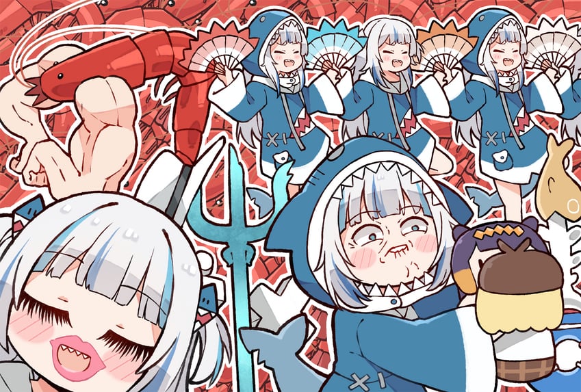 gawr gura, ninomae ina'nis, watson amelia, smol ame, ebi-chan, and 1 more (hololive and 1 more) drawn by kukie-nyan