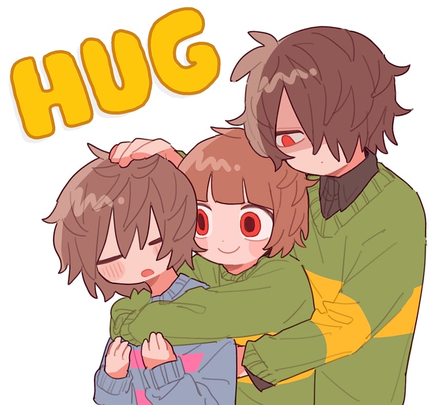 frisk, chara, and kris (undertale and 1 more) drawn by tadeno