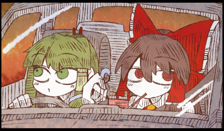 hakurei reimu and kochiya sanae (touhou) drawn by suenari_(peace)