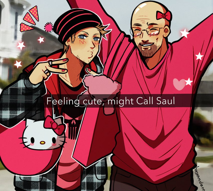 hello kitty, walter white, and jesse pinkman (hello kitty and 1 more) drawn by huyandere