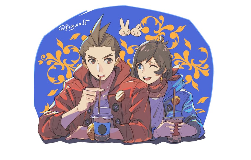 apollo justice and trucy wright (ace attorney) drawn by kaeru_(qingwali)